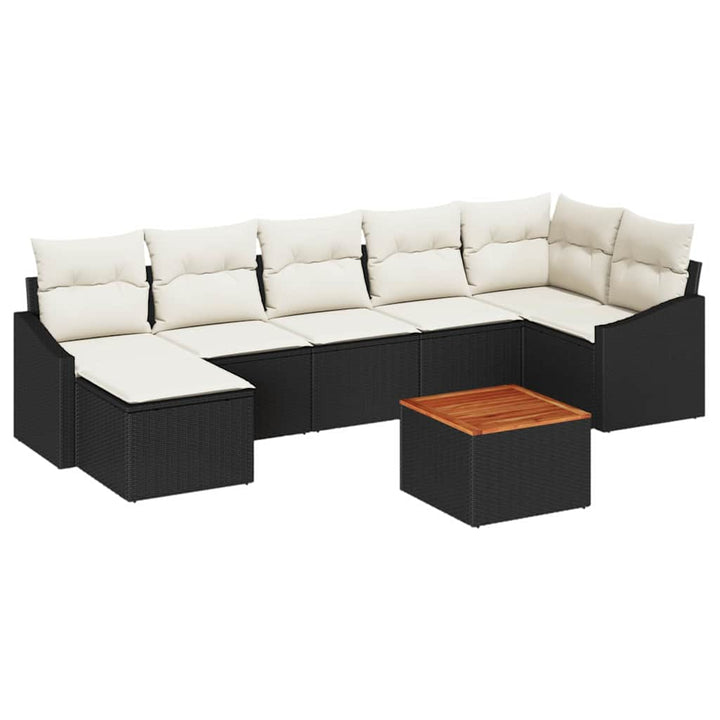 Havesofa Sæt med pude 8 pcs Sort polyrattan