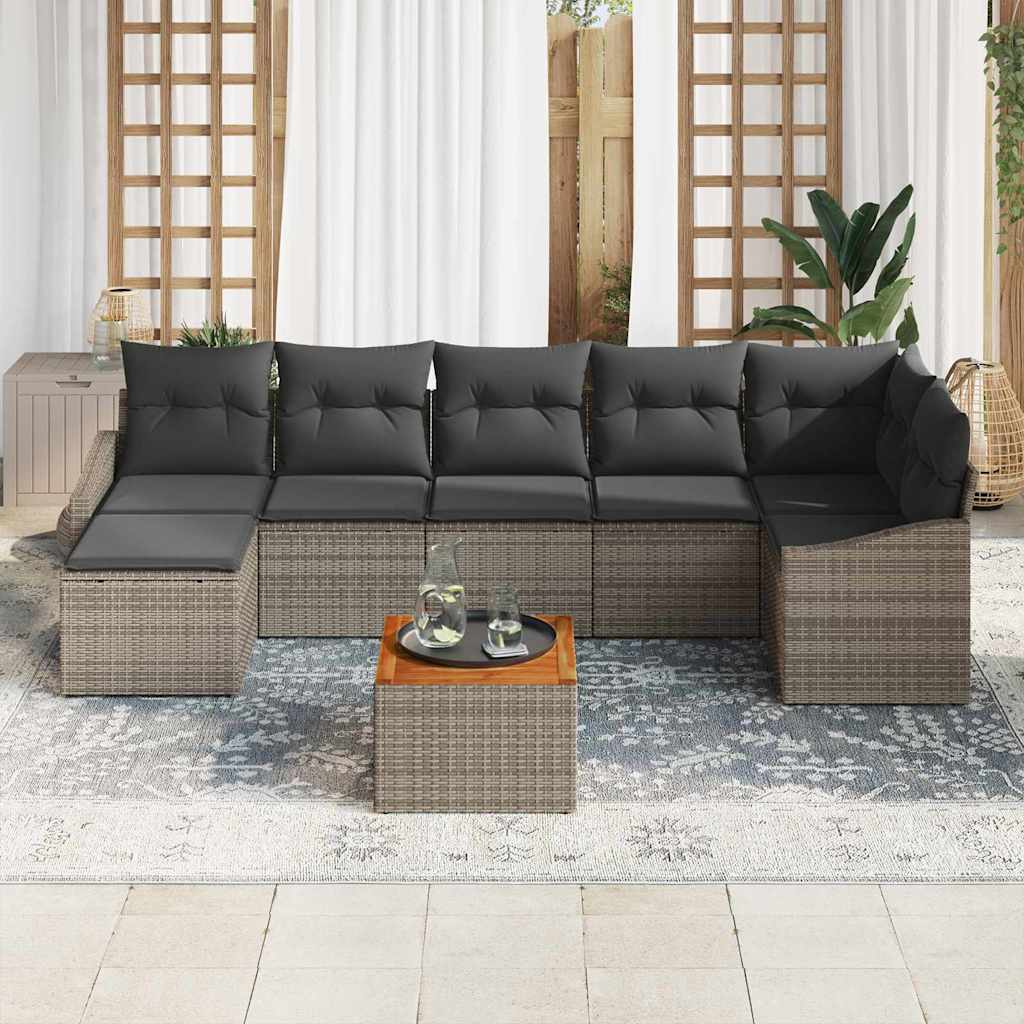Havesofa Sæt med pude 8 pcs Grå polyrattan