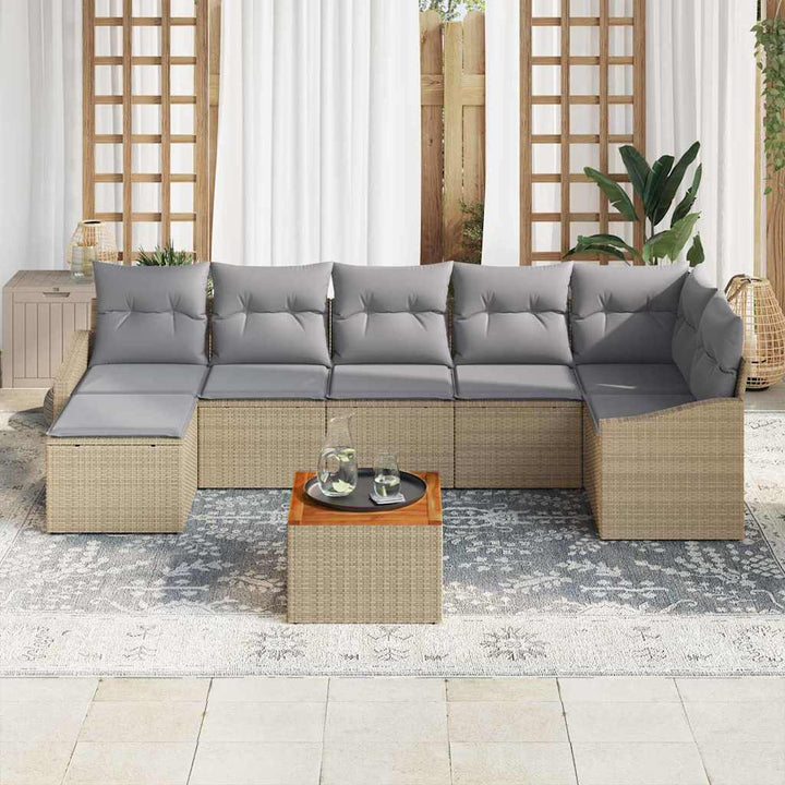 Havesofa Sæt med pude 8 pcs Beige polyrattan