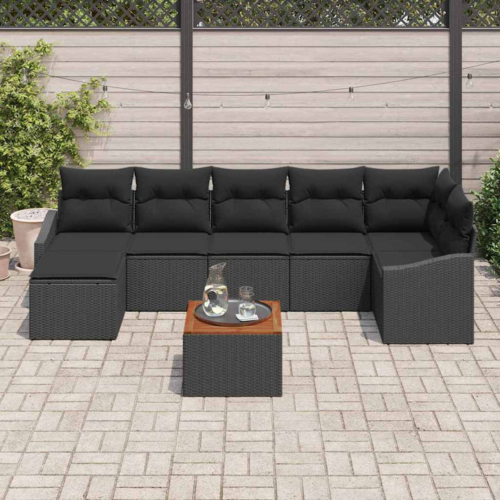 Havesofa Sæt med pude 8 pcs Sort polyrattan