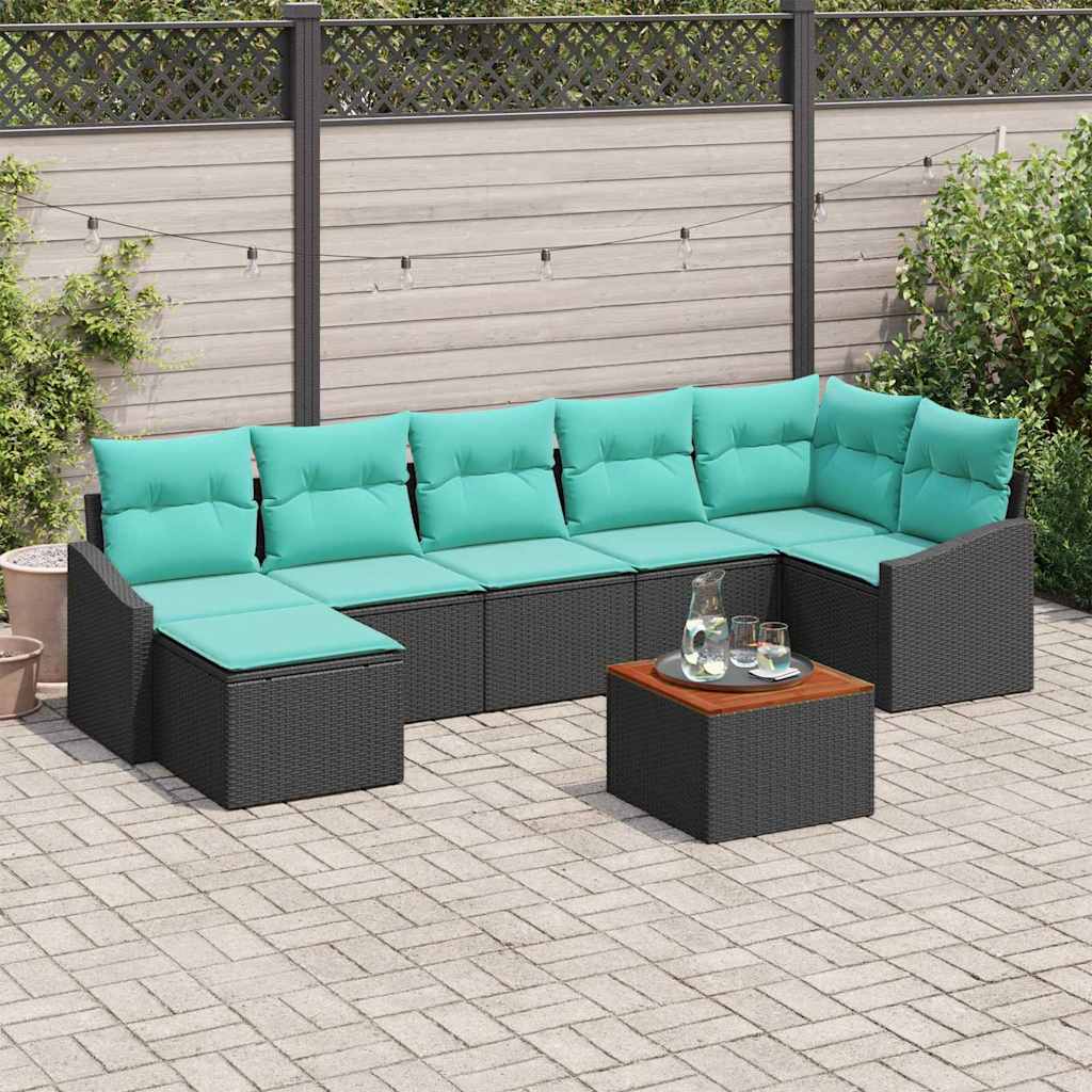 Havesofa Sæt med pude 8 pcs Sort polyrattan