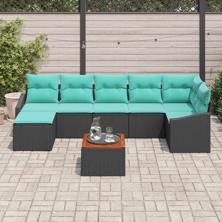 Havesofa Sæt med pude 8 pcs Sort polyrattan