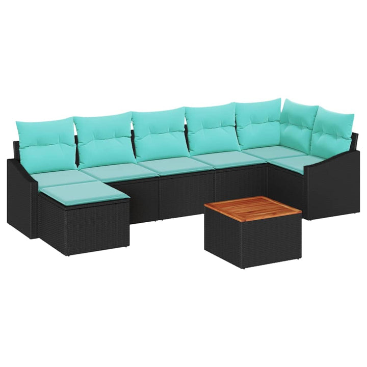 Havesofa Sæt med pude 8 pcs Sort polyrattan