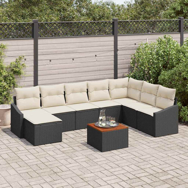 Havesofa Sæt 9 stk. Sort polyrattan