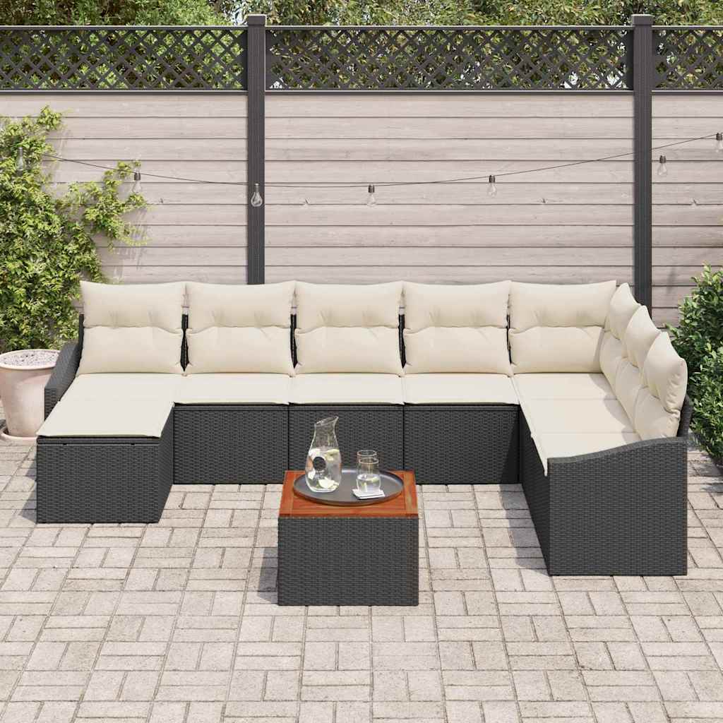 Havesofa Sæt 9 stk. Sort polyrattan