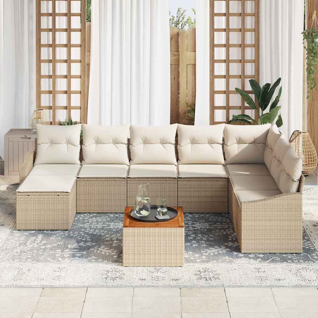 Havesofa Sæt med pude 9 pcs Beige polyrattan
