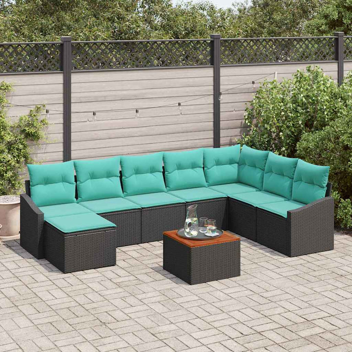 Havesofa Sæt med pude 9 pcs Sort polyrattan