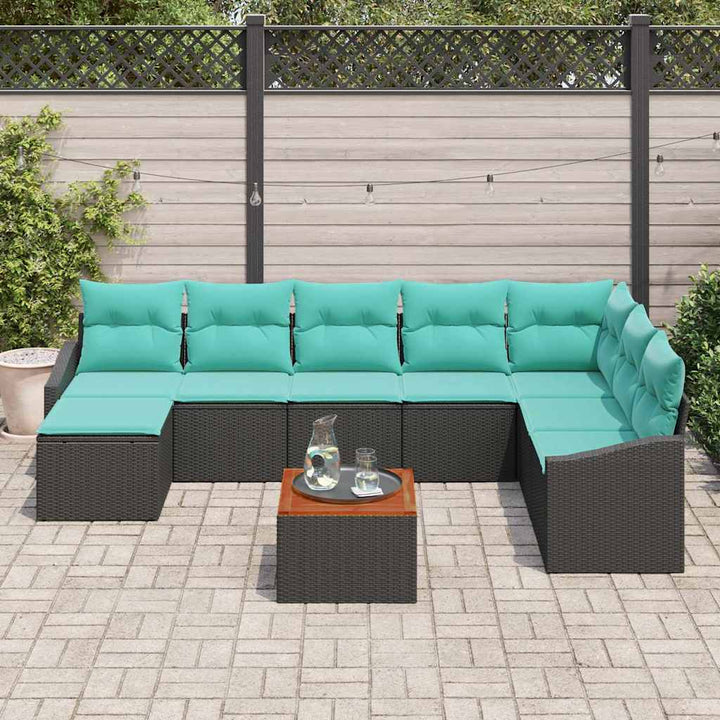 Havesofa Sæt med pude 9 pcs Sort polyrattan