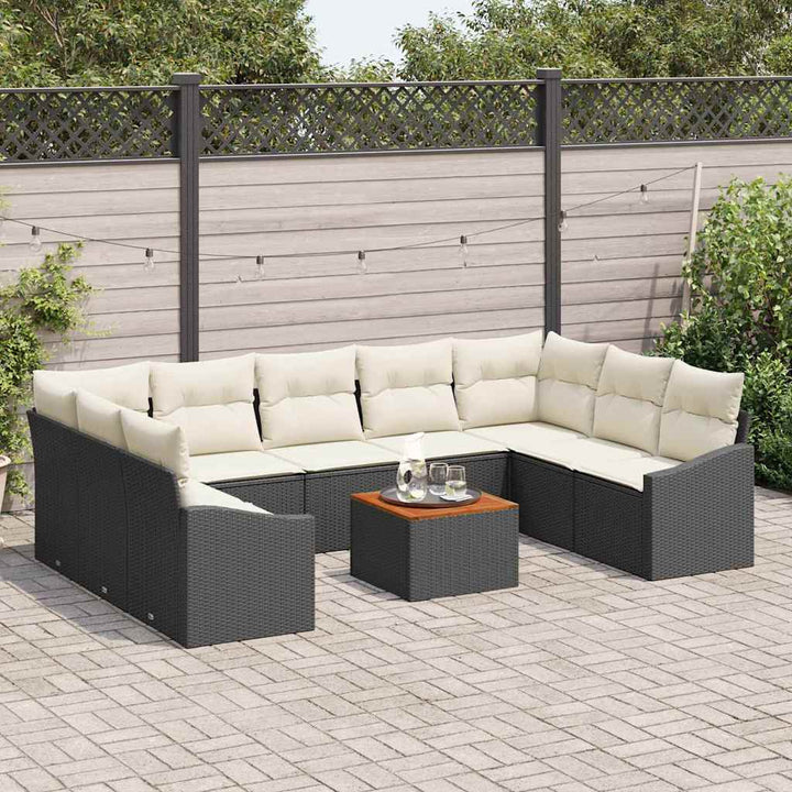 Havesofa Sæt med pude 10 pcs Sort polyrattan