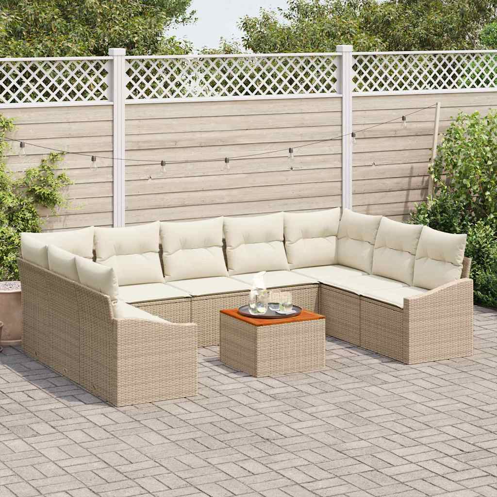 Havesofa Sæt med pude 10 pcs Beige polyrattan