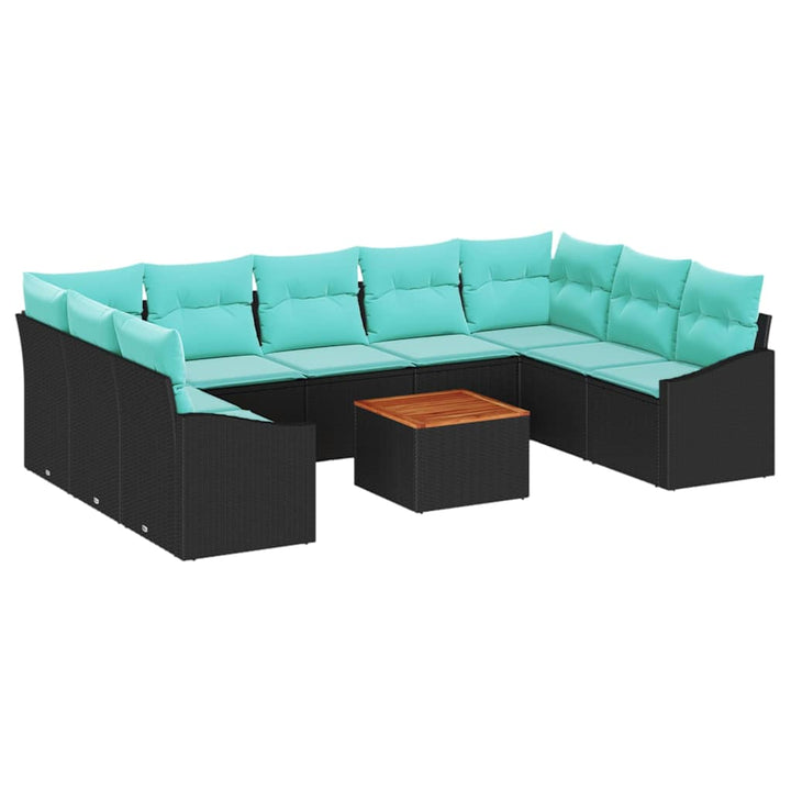 Havesofa Sæt med pude 10 pcs Sort polyrattan