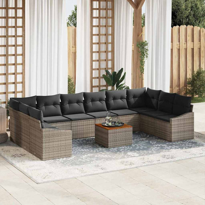 Havesofa Sæt med pude 11 pcs Grå polyrattan