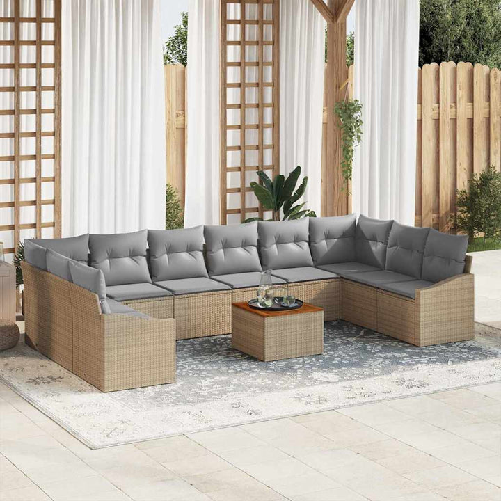 Havesofa Sæt med pude 11 pcs Beige polyrattan