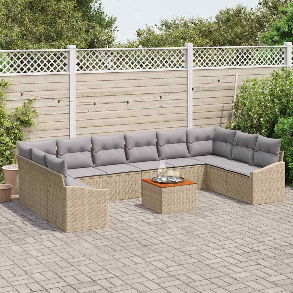 Havesofa Sæt med pude 11 pcs Beige polyrattan