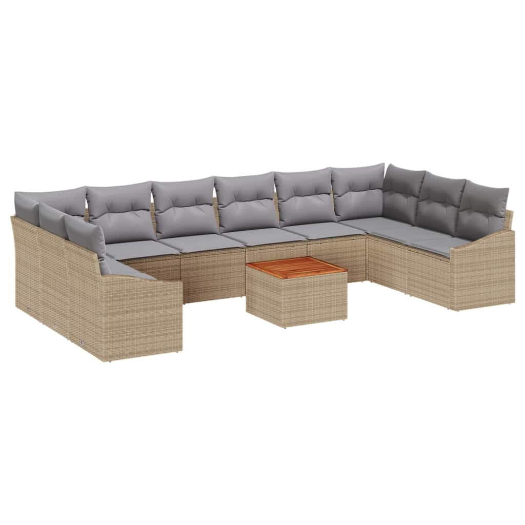Havesofa Sæt med pude 11 pcs Beige polyrattan