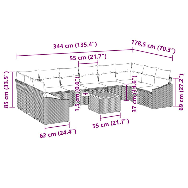 Havesofa Sæt med pude 11 pcs Beige polyrattan
