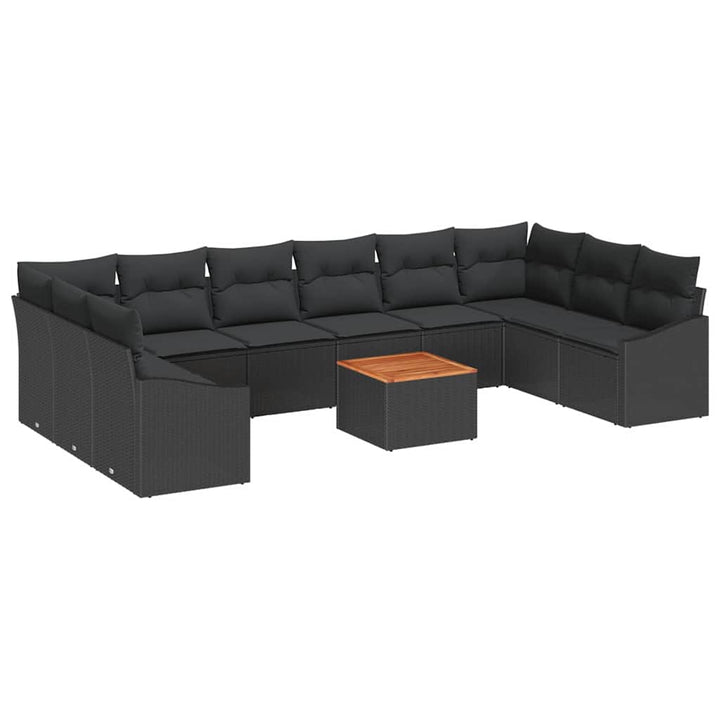 Havesofa Sæt med pude 11 pcs Sort polyrattan