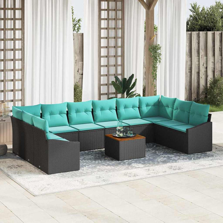 Havesofa Sæt med pude 11 pcs Sort polyrattan