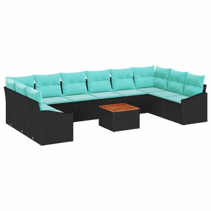 Havesofa Sæt med pude 11 pcs Sort polyrattan