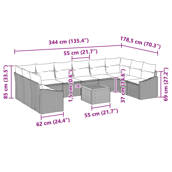 Havesofa Sæt med pude 11 pcs Sort polyrattan