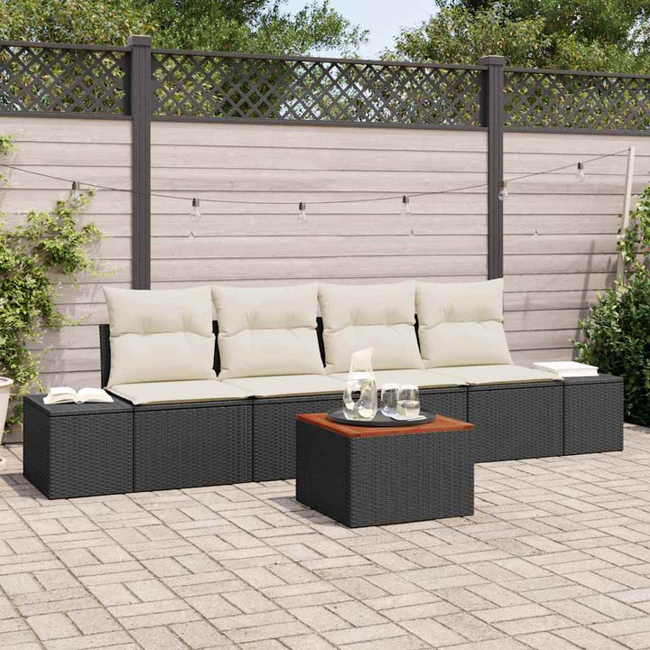 Havesofa Sæt med pude 5 pcs Sort polyrattan