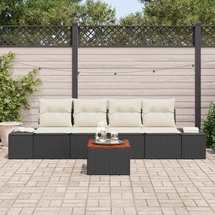 Havesofa Sæt med pude 5 pcs Sort polyrattan