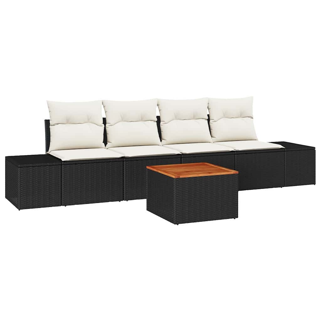 Havesofa Sæt med pude 5 pcs Sort polyrattan
