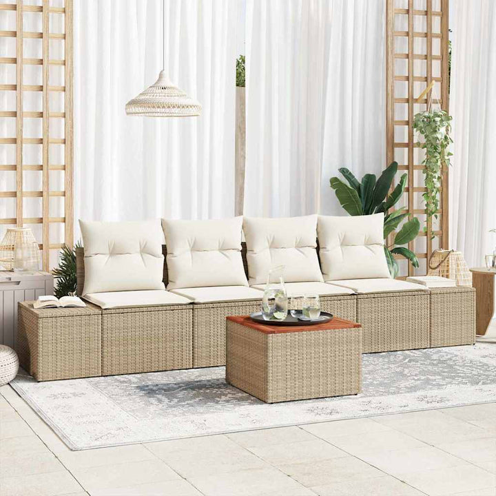 Havesofa Sæt med pude 5 pcs Beige polyrattan