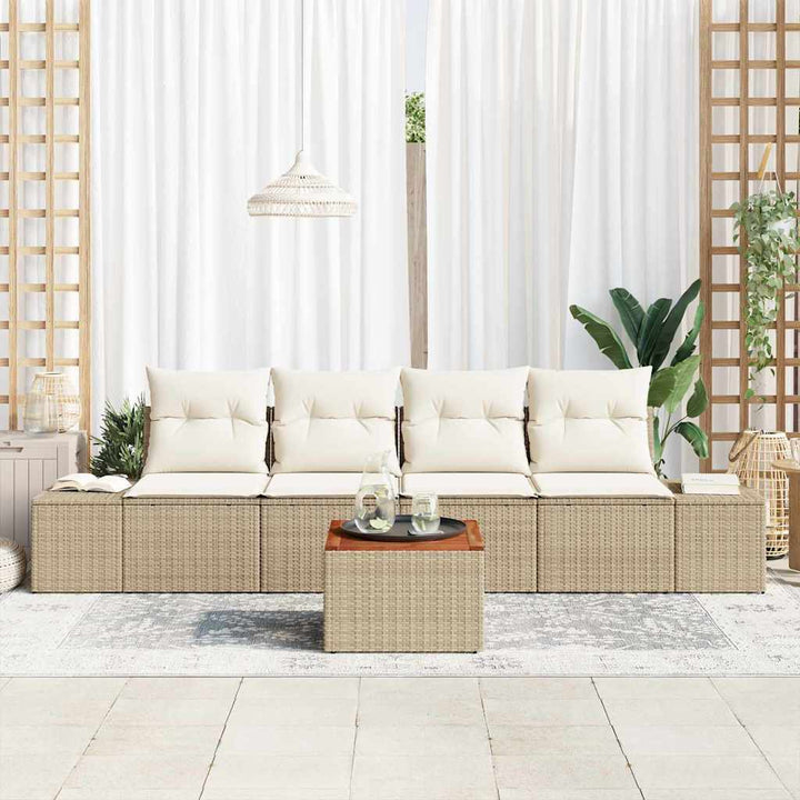 Havesofa Sæt med pude 5 pcs Beige polyrattan