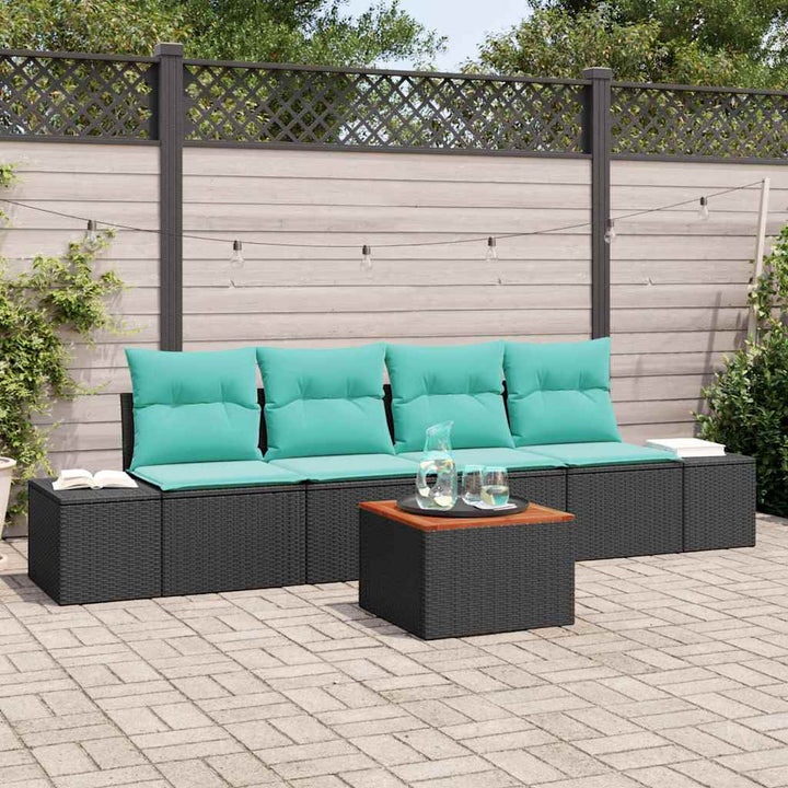 Havesofa Sæt 5 stk. Sort polyrattan