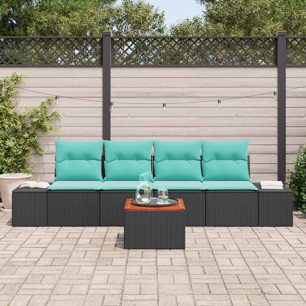 Havesofa Sæt 5 stk. Sort polyrattan