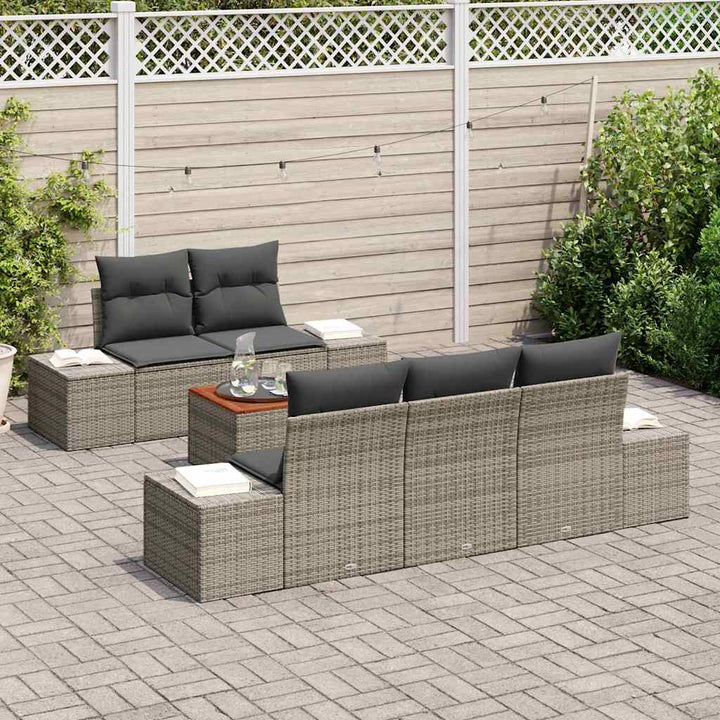 Havesofa Sæt med pude 6 pcs Grå polyrattan
