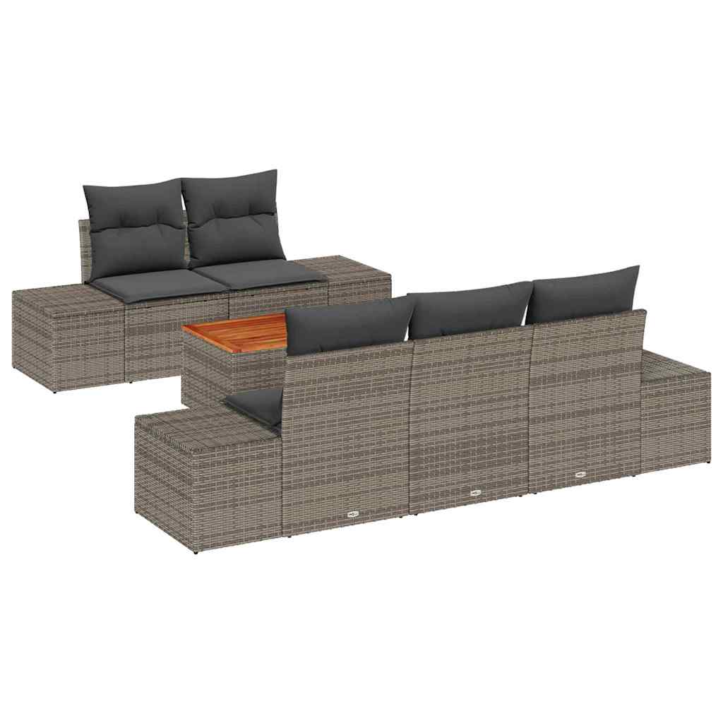 Havesofa Sæt med pude 6 pcs Grå polyrattan