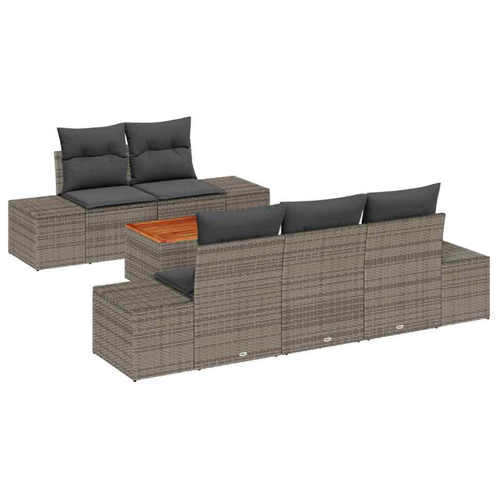 Havesofa Sæt med pude 6 pcs Grå polyrattan
