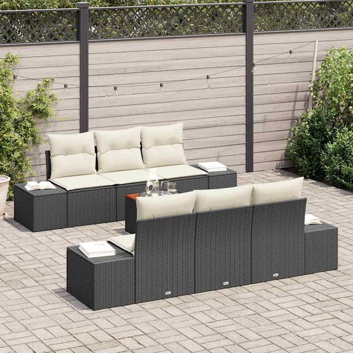 Havesofa Sæt med pude 7 pcs Sort polyrattan