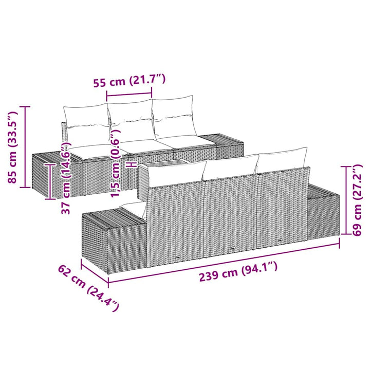 Havesofa Sæt med pude 7 pcs Sort polyrattan