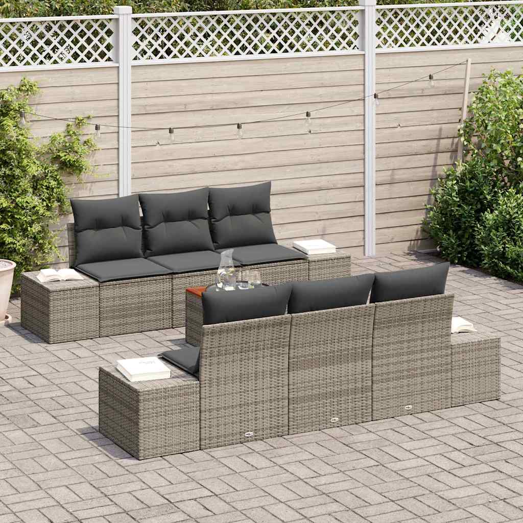 Havesofa Sæt med pude 7 pcs Grå polyrattan