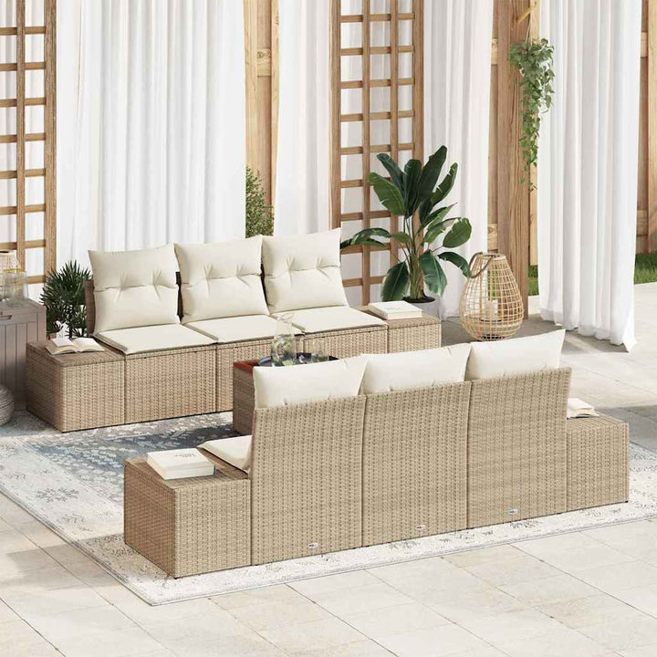 Havesofa Sæt med pude 7 pcs Beige polyrattan