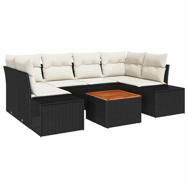 Havesofa Sæt med pude 7 pcs Sort polyrattan