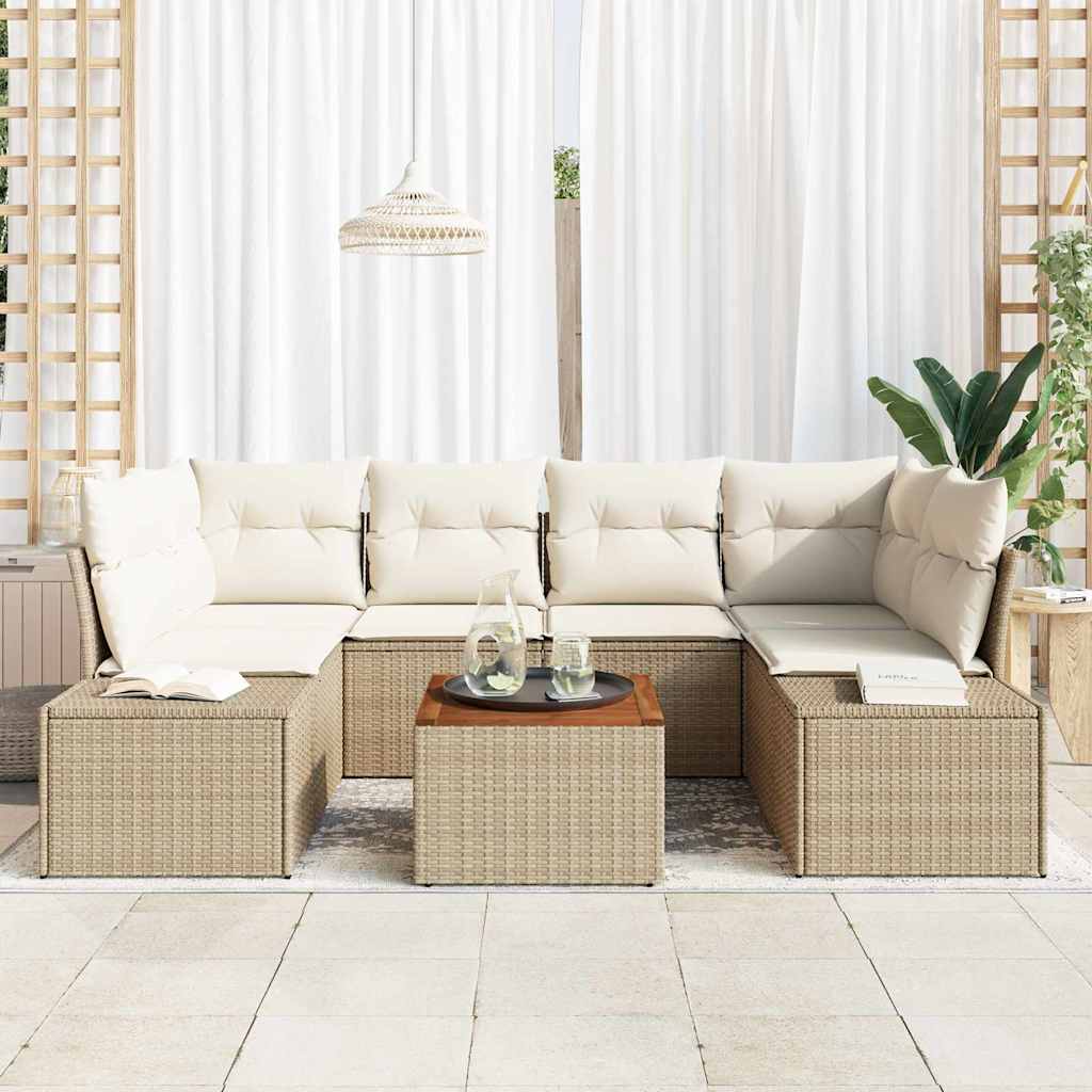 Havesofa Sæt med pude 7 pcs Beige polyrattan