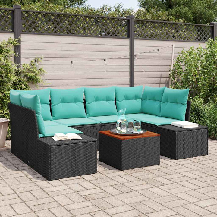 Havesofa Sæt 7 stk. Sort polyrattan