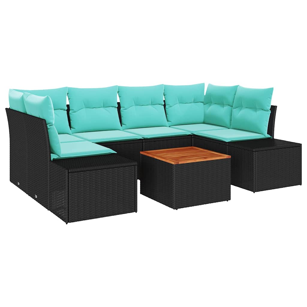 Havesofa Sæt 7 stk. Sort polyrattan