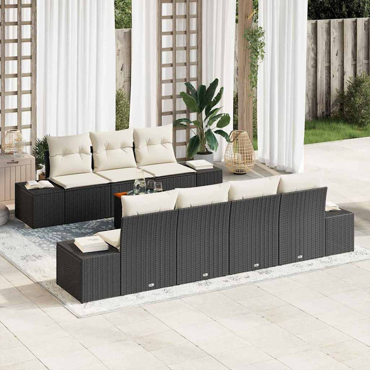 Havesofa Sæt med pude 8 pcs Sort polyrattan