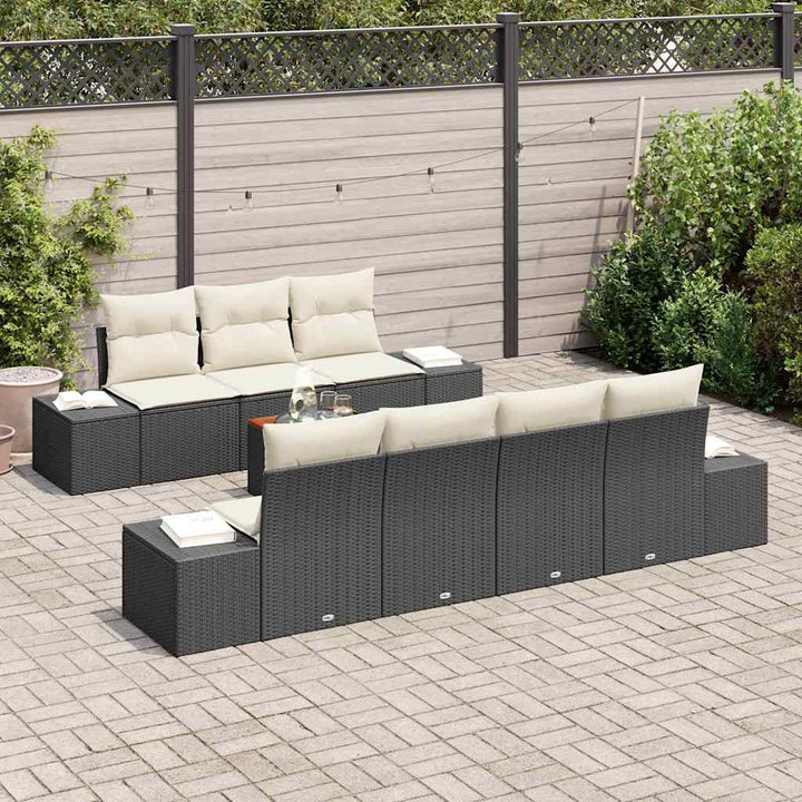 Havesofa Sæt med pude 8 pcs Sort polyrattan
