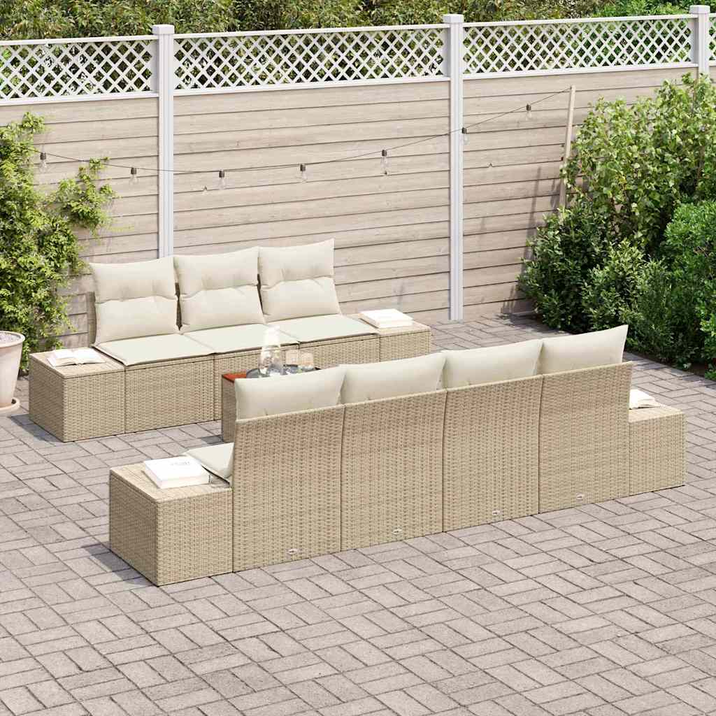 Havesofa Sæt med pude 8 pcs Beige polyrattan