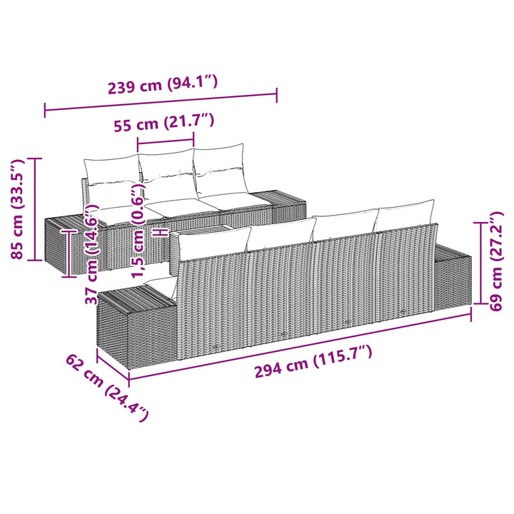 Havesofa Sæt 8 stk. Sort polyrattan