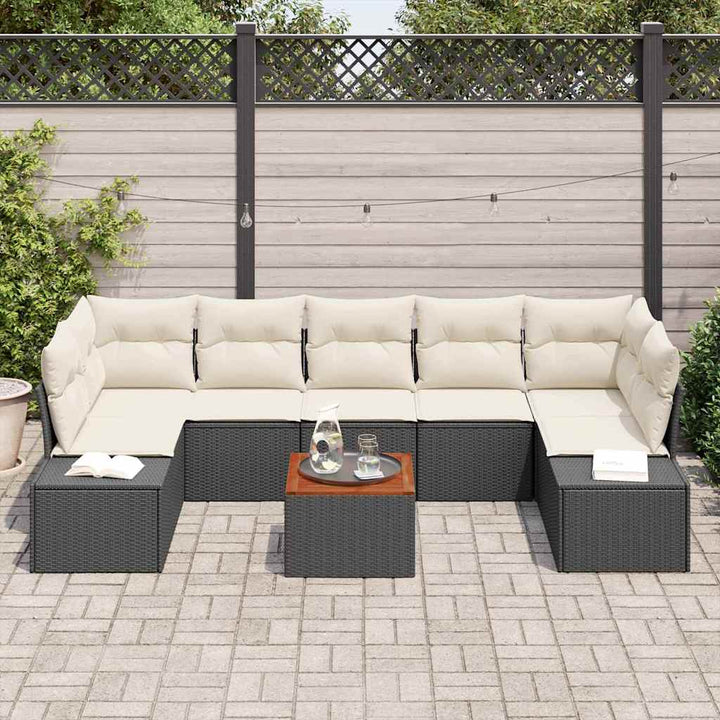 Havesofa Sæt 8 stk. Sort polyrattan
