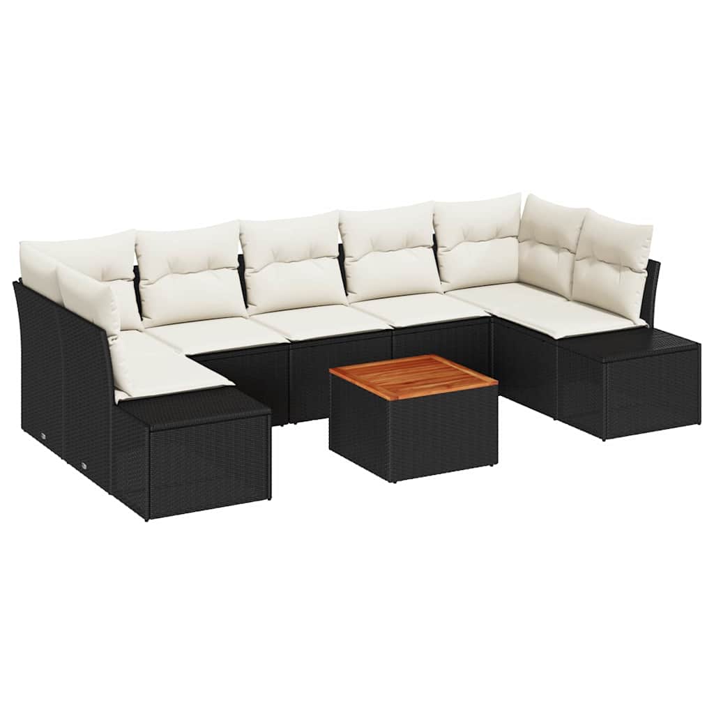 Havesofa Sæt 8 stk. Sort polyrattan