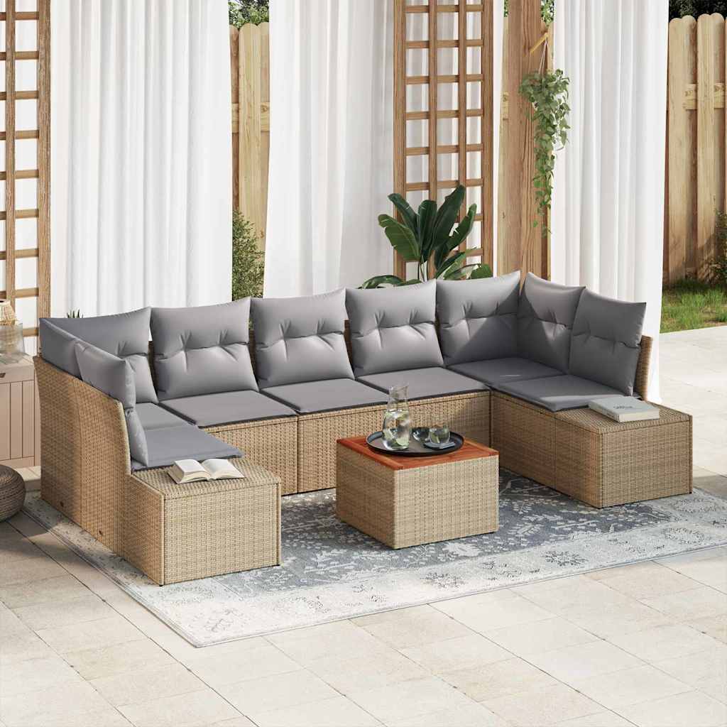 Havesofa Sæt med pude 8 pcs Beige polyrattan