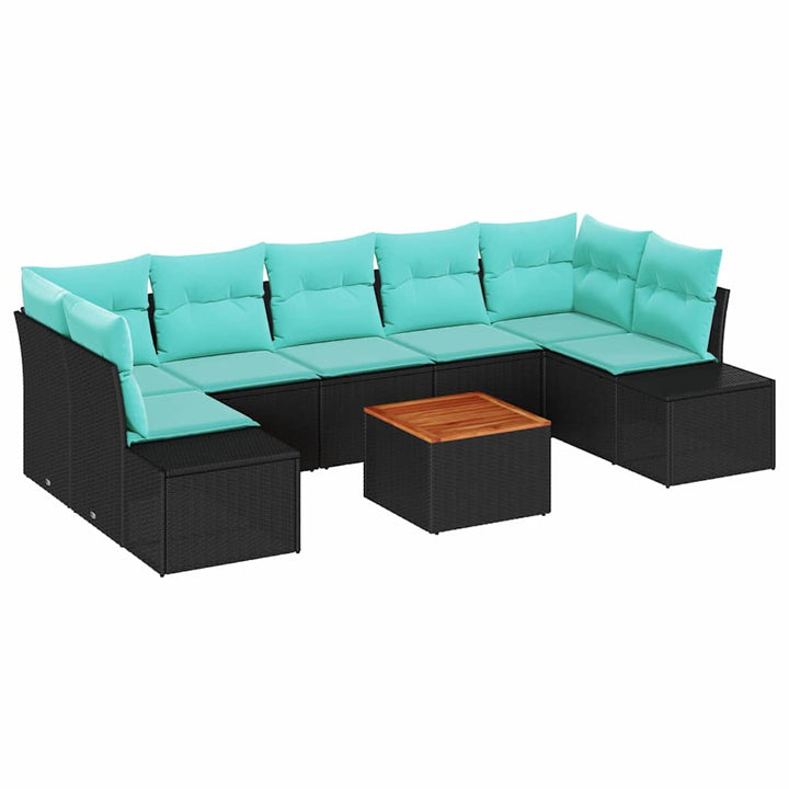 Havesofa Sæt 8 stk. Sort polyrattan